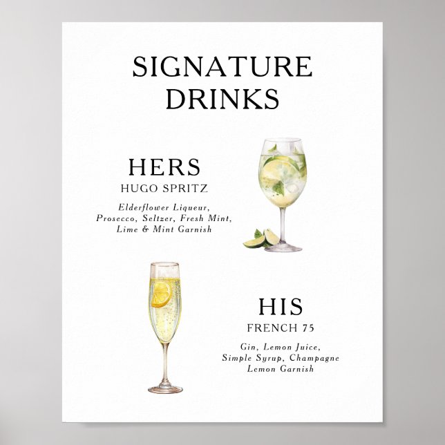 Signature Drinks Wedding Cocktail Menü Poster (Vorne)