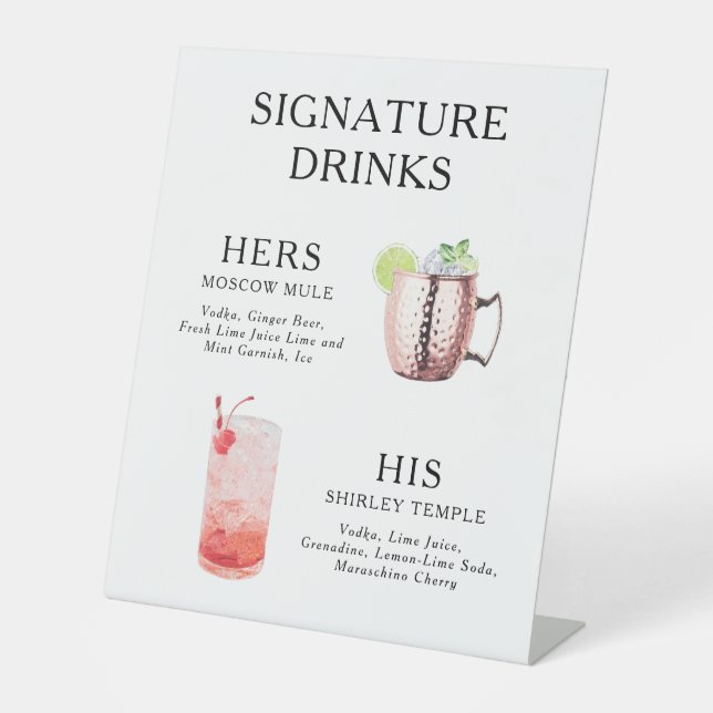 Signature Drinks Wedding Cocktail Menü Poster Sockelschild (Vorderseite)