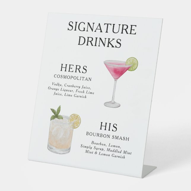 Signature Drinks Wedding Cocktail Menü Poster Sockelschild (Vorderseite)