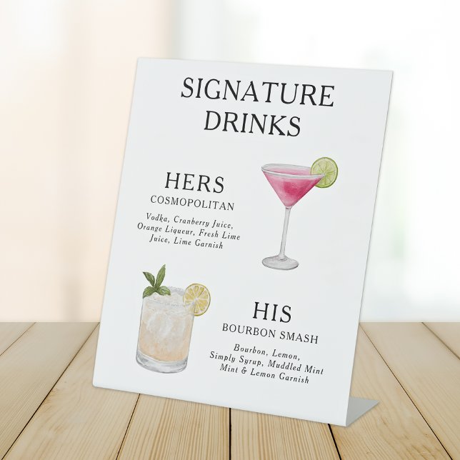 Signature Drinks Wedding Cocktail Menü Poster Sockelschild (Von Creator hochgeladen)