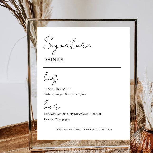 Signature Drinks Wedding Party Bar Menu Seine Hers Poster (Von Creator hochgeladen)