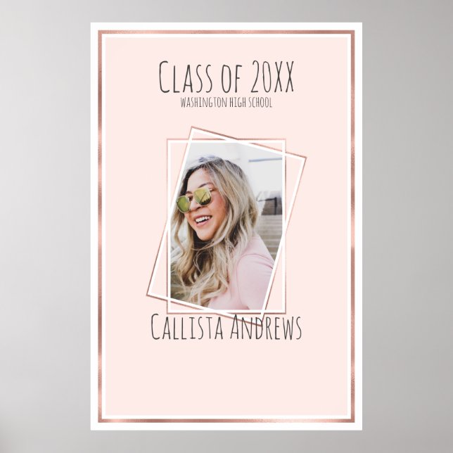 SIGNATURE Foto Rose Gold Pink Graduation Party Poster (Vorne)