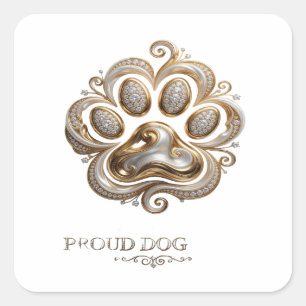 Signature Gold PROUD DOG Quadrat-Aufkleber Quadratischer Aufkleber