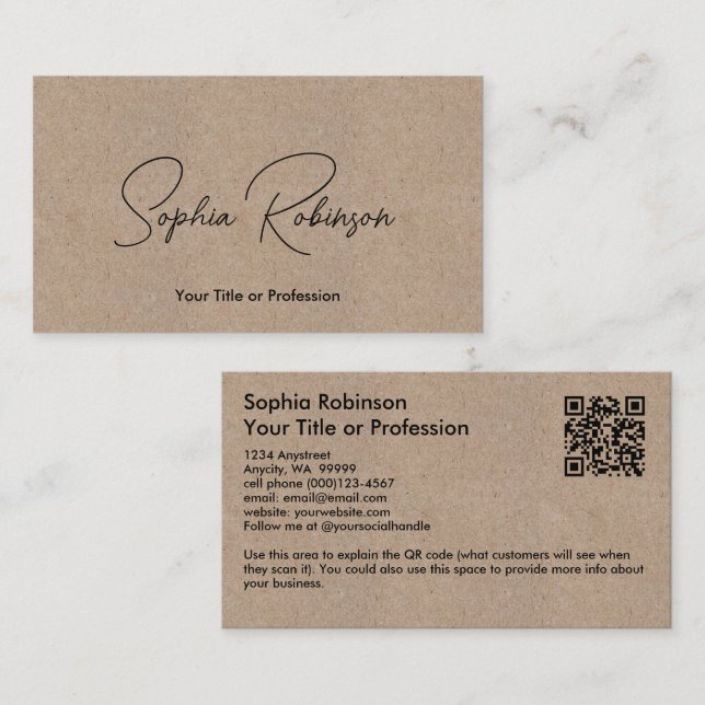 Signature Kraft Paper Style QR Visitenkarte (Vorne/Hinten)