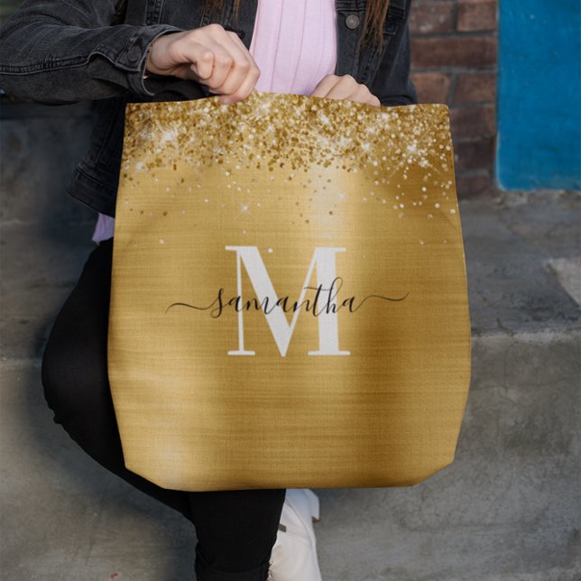 Signature Mit Monogramm Glittery Gold Foil (Signature Monogrammed Glittery Gold Foil Tote Bag)