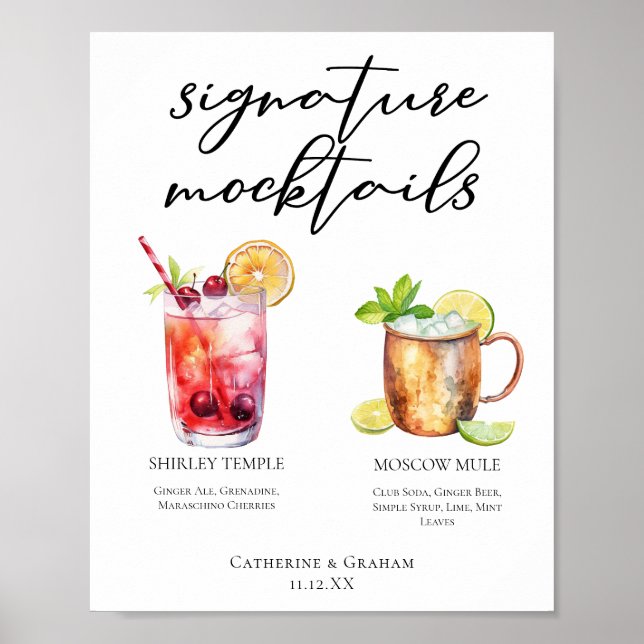 Signature-Mocktails Sommergetränke Hochzeitsmenü Poster (Vorne)