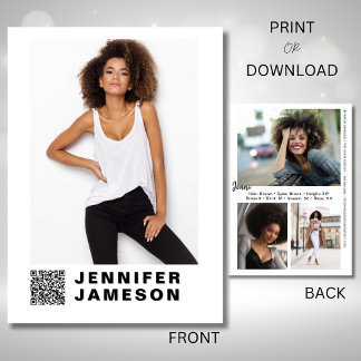 Signature Model Comp Card | QR-Code + 4 Fotos Einladung