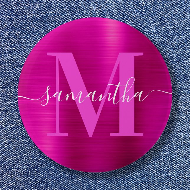 Signature Monogram Hot Pink Shimmer Foil Button (Signature Monogram Hot Pink Shimmer Foil Button)