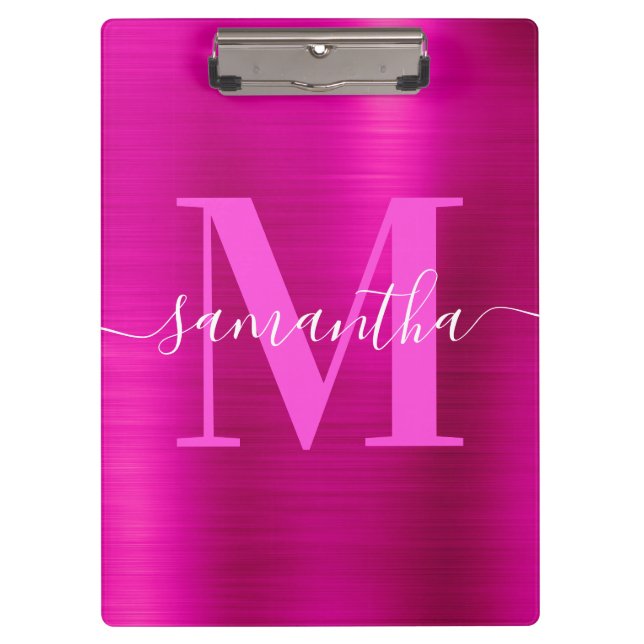 Signature Monogram Hot Pink Shimmer Foil Klemmbrett (Vorderseite)