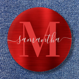 Signature Monogram Red Shimmer Foil Button