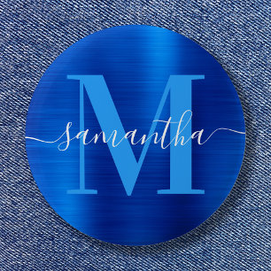 Signature Monogram Royal Blue Foil Button
