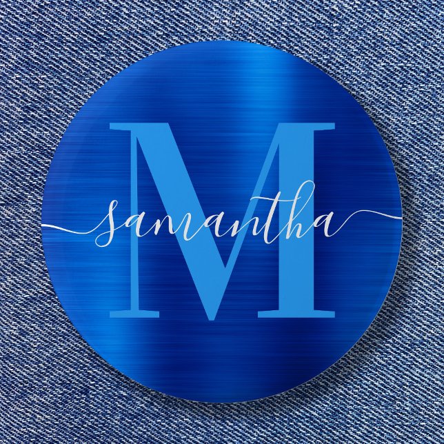 Signature Monogram Royal Blue Foil Button (Signature Monogram Royal Blue Foil Button)
