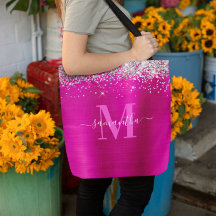 Signature Monogram Silver Glitzer Hot Pink Foil
