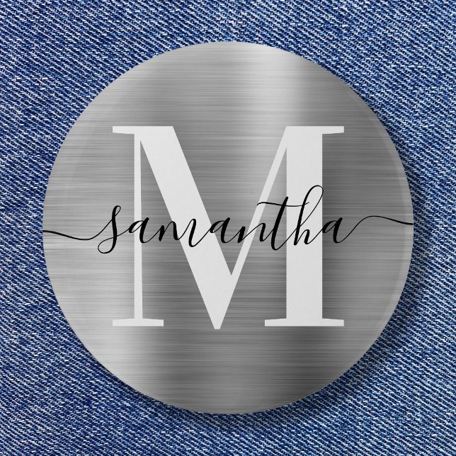 Signature Monogram Silver Shimmer Foil Button (Signature Monogram Silver Shimmer Foil Button)