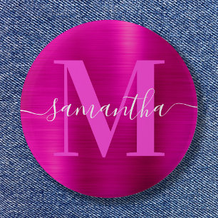 Signature-Monogramm Hot Pink Schimmerfolie Button