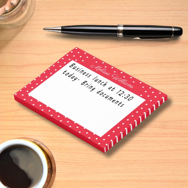 Signature Name White and Red Polka Dots Post-it Klebezettel (Personalized Name Red White Polka Dot Pattern Post-it Notes)