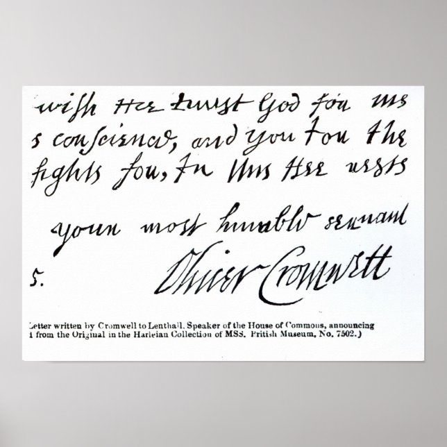 Signature Oliver Cromwell, handschriftlich Poster (Vorne)