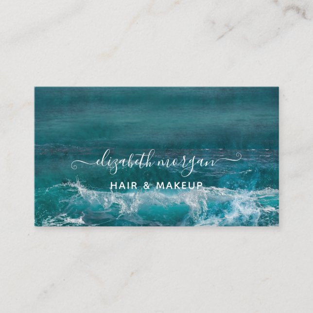Signature Script Aqua Green Blue Modern Beach Busi Visitenkarte (Vorderseite)