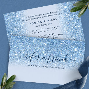 Signature Script Blue Glitzer Modern Girly Empfehlungskarte