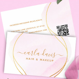 Signature Script Blush Pink Wasserfarbe Gold QR Visitenkarte