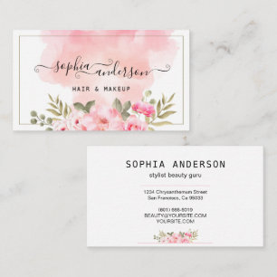 Signature Script & elegante Aquarellfarbe Rosa Visitenkarte