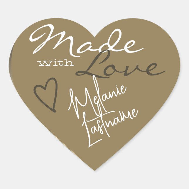 Signature Script Gold Beige Made with Liebe Heart Herz-Aufkleber (Vorderseite)
