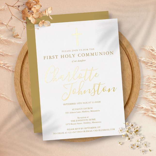 Signature Script Gold First Heilige Kommune Folieneinladung (Signature Script Gold First Holy Communion Foil Invitation)