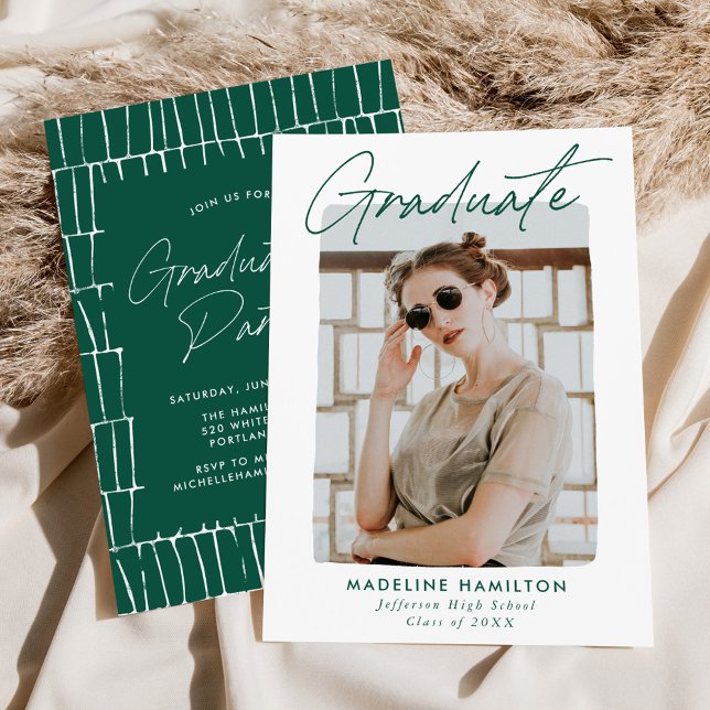 Signature Script Green Foto Graduation Party Einladung (Von Creator hochgeladen)