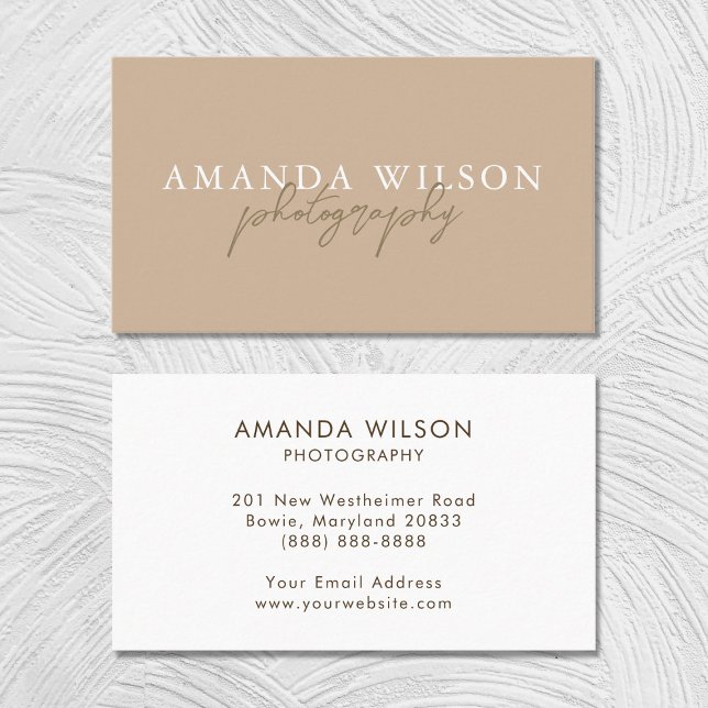 Signature Script handschriftlich Boho Beige Brown Visitenkarte (Von Creator hochgeladen)