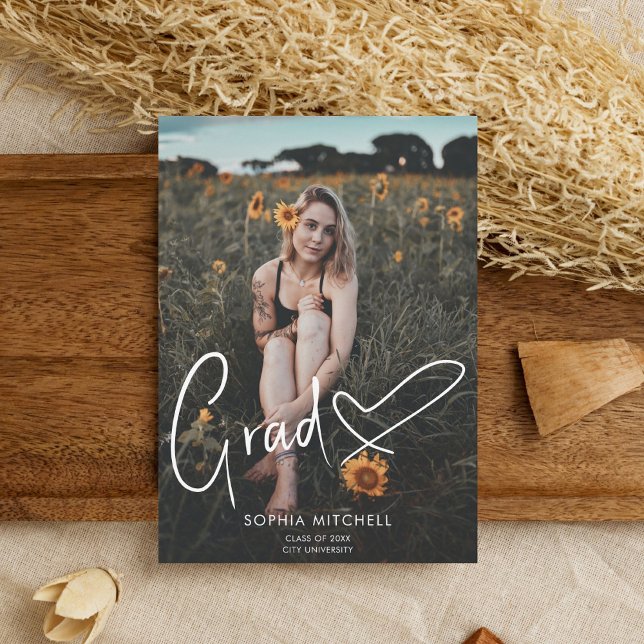Signature Script Heart Foto Graduation Party Einladung (Von Creator hochgeladen)