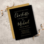 Signature Script Hochzeit Schwarz und Gold Folieneinladung<br><div class="desc">Diese elegante Hochzeitseinladung mit echter Goldfolie und prächtigen Stilnamen kann mit Ihren Informationen in schicken Schriften personalisiert werden. Entwickelt von Thisisnotme©</div>