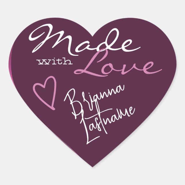 Signature Script Lila Plum Made with Liebe Heart Herz-Aufkleber (Vorderseite)