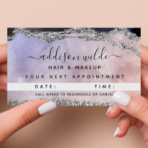 Signature Script Wasserfarbe Lila Schwarzes Silber Terminkarte