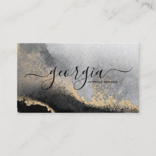 Signature Script Watercolor Black Gold Gray Marmor Visitenkarte