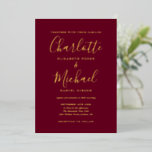 Signature Script Wedding Burgundy und Gold Folieneinladung<br><div class="desc">Diese elegante Hochzeitseinladung mit echter Goldfolie und prächtigen Stilnamen kann mit Ihren Informationen in schicken Schriften personalisiert werden. Entwickelt von Thisisnotme©</div>