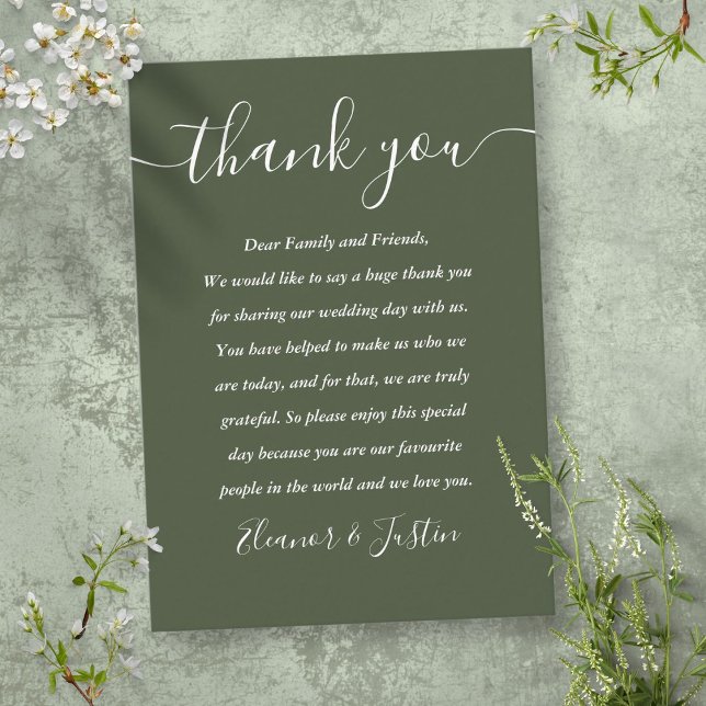 Signature Script Wedding Olive Green Vielen Dank Platzkarte (Signature Script Wedding Olive Green Thank You Place Card)