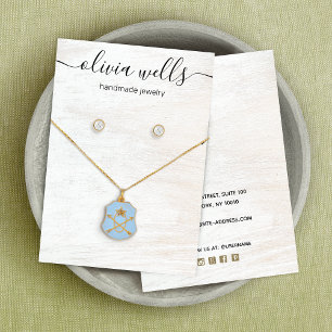 Signature Script White Wood Necklace Earring Visitenkarte