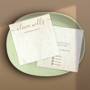 Signature Script White Wood Ohrring Display Square Quadratische Visitenkarte