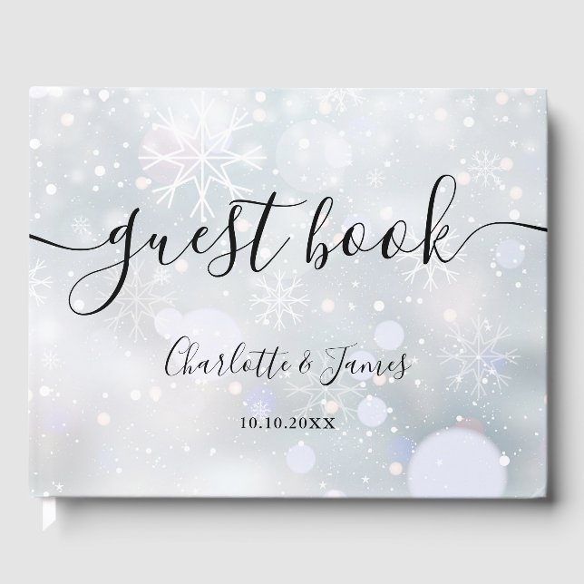 Signature Script Winterschneeflocken Hochzeit Gästebuch (Vorderseite)