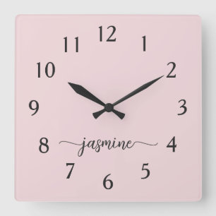 Signature-Skript für Girl-Minimalistische Monogram Quadratische Wanduhr