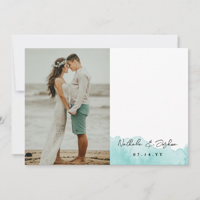 Signature-Skript für Wasserfarben-Hochzeiten-Foto Dankeskarte (Vorderseite)