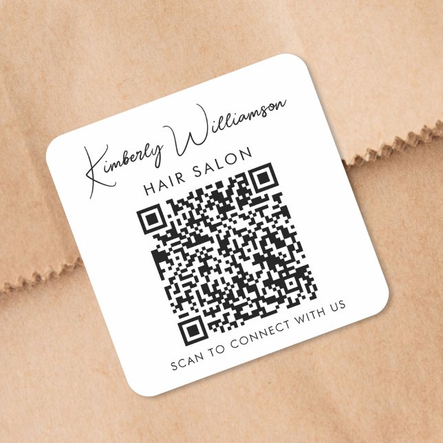 Signature-Skript QR-Code Werbeaktion für Firmennam Quadratischer Aufkleber (Business Name Signature Script QR Code Promotional Square Sticker)