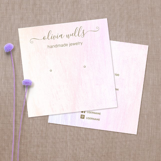 Signature-Skript Rosa Holz Ohrring-Display-Platz Quadratische Visitenkarte (Von Creator hochgeladen)