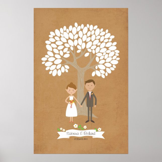 Signature Tree mit Cartoon Couple Portrait Poster (Vorne)