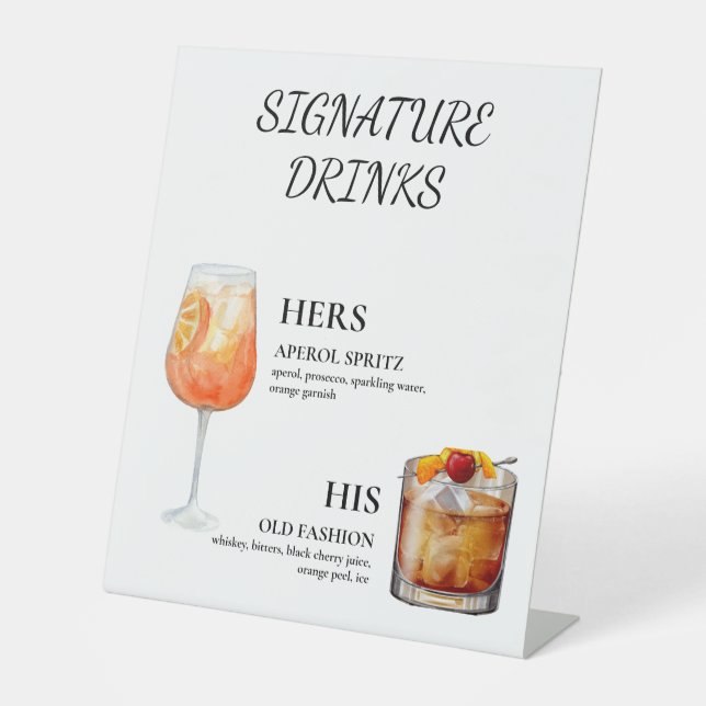 Signature trinkt seine ihr Aperol Spritz Rum&Coke Sockelschild (Vorderseite)