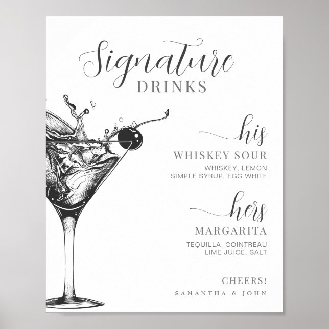 Signature trinkt seinen Bride Groom Cocktail Bar Poster (Vorne)
