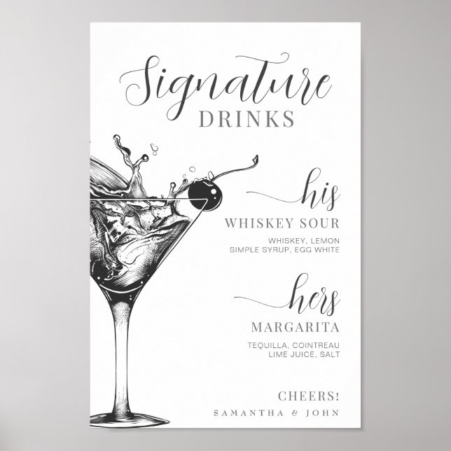 Signature trinkt seinen Bride Groom Cocktail Bar Poster (Vorne)