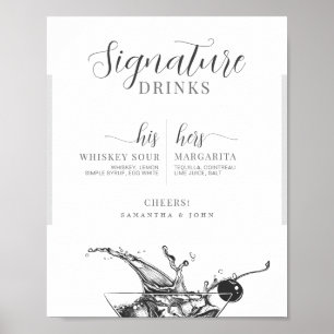 Signature trinkt seinen Bride Groom Cocktail Bar Poster