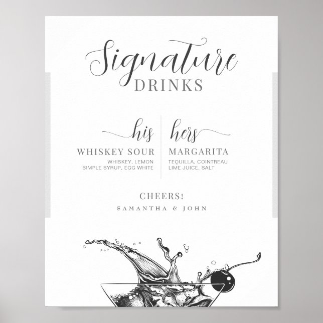 Signature trinkt seinen Bride Groom Cocktail Bar Poster (Vorne)