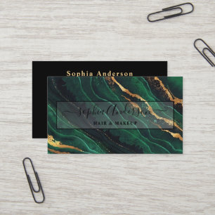Signaturskript & Gold Glitzer Navy Green Agate Visitenkarte
